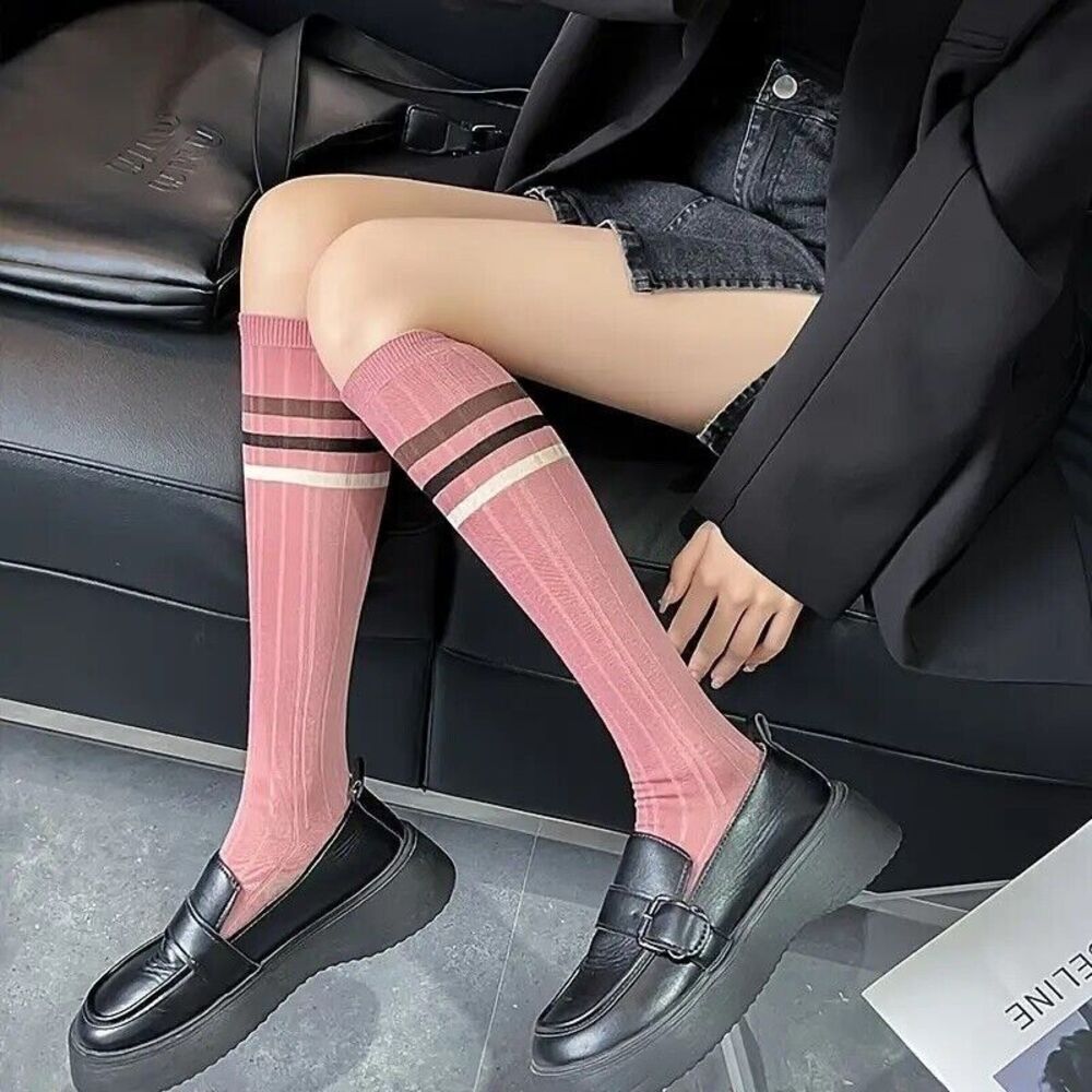 Women's Pink Striped Knee High Socks 3 Pair Pack Fairy Maiden NEW - Picture 4 of 6